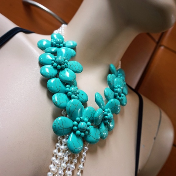 TURQUOISE PEARL UNIQUE NECKLACE WOMEN GIFT